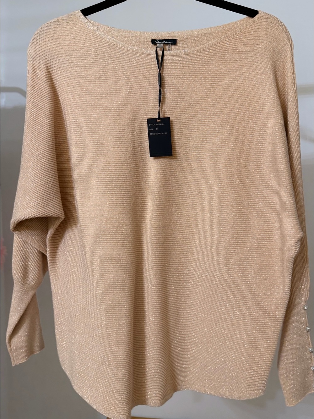 Vila Milano Shimmer Ribbed Scoopneck Sweater in Cream